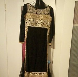 Beautiful Black Gold Anarkali Indian dress w/Kurta